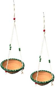 JAINSONS PET PRODUCTS Hanging Outdoor Bird Feeder | Earthenware Bird Feeding/Watering Bowl For Birds Pack Of 2