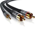 Primewire 2 RCA Phono to 3.5mm Stereo Jack Cable 10m - Y Audio Splitter - RCA Connector for Surround Sound Dolby Digital DTS - 1x Jack 3.5mm AUX to 2x Cinch RCA - Metal Shell Casing in Grey