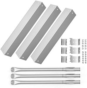 Boloda Grill Heat Plates Shields and Grill Burner Tube for Chargriller 3001 3008 3030 4000 5050 5072,5252 King Griller, Flavor Bars with Support Bracket，3 Pack Grill Replacement Parts