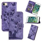 Refilerss Flip Case for iPhone SE 2022/2020/ iPhone 8/ iPhone 7/ iPhone 6 PU Leather Wallet Case with Card Slot Magnetic Clasp Stand Function Cover Cat Butterfly Pattern - Purple