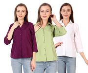 CINDERELLA THE CREATIONS FACTORY Trendy Formal Women and Girls Shirts Burgundy::Light Green::White L Size Pack of 3