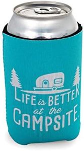 Camco Life is Better at The Campsite Can Sleeve – Neoprene Soda or Beer Can Coolie, Fits 12 oz. Cans, Teal Blue and White Retro Camper Theme – (53249)