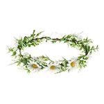 DDazzling Green Leaf Floral Crown Eucalyptus Flower Women Girls Headband Flower Headpiece Bridal Halo Photo Prop (Sunflower White)