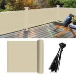 FLORALEAF 3' x 12' Balcony Screen Privacy Fence Cover UV Protection Shield for Deck Patio Backyard Outdoor Pool Porch Railing with Zip Ties, Beige