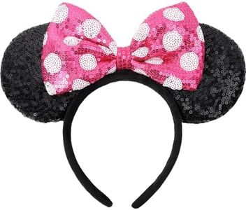 HXPLN Mouse Ears Headband, Classic Mouse Ears for Women Girls Adult, Shiny Headband for Park Trips Party Cosplay Costumes (Polka Dot Pink)