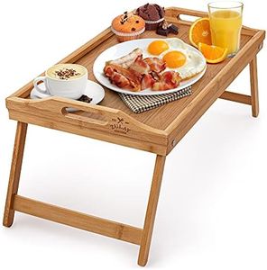 Zulay Bamboo Breakfast in Bed Tray Table with Folding Legs - Bed Trays for Eating with Handles - Foldable Bed Table Tray, Breakfast Tray, Serving Tray with Legs, Laptop Desk & Snack Tray