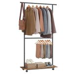 SONGMICS Clothes Rack with Wheels, Middle Rod Clothing Rack for Hanging Clothes, 38.8 Inches Garment Rack with Shelf, Height Adjustable, Loads up to 121 lb, Rustic Brown and Ink Black UHSR153B01