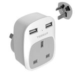 UK to Australia Plug Adapter with 2 USB Ports, TESSAN China AU AUS NZ Outlet Travel Adapter, 3 in 1 Grounded Power Adaptor for UK to Australian New Zealand Fiji Argentina and more (Type I)