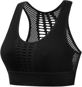 PLUMBURY Women's Padded Crop Top Sports Bra with Mesh Racerback for Gym/Yoga/Workout, Size 2XL, Black