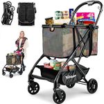 Osluken Triple Folding Shopping Utility Cart, 75Lbs Collapsible Grocery Cart with Removable Basket & Universal Wheels, Compact Lightweight Portable Personal Shopping Carts for Groceries, Luggage etc