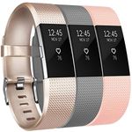 Yandu for Fitbit Charge 2 Strap(3-Pack), Replacement Watchbands Soft Comfortable Accessory Straps for Fitbit Charge 2 (02, 3PC(Champagne+Gray+Blush Pink), Small)