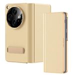 Midkart Magnetic Leather Flip Cover with Hinge Protection Compatible with OnePlus Open (Release 2023) Hard PC Built-in Kickstand Camera Protection Case, Gold