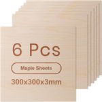 ROWOOD Maple Plywood Sheets 6PCS 300x300x3mm Laser Engraving Materials Plywood Board for Model Making DIY Wooden Crafts Ideal for Laser Cutting Wood Burning Painting CNC