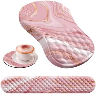 HAOCOO Keyboard Wrist Rest, Ergonomic Mouse Pad with Wrist Rest, 3 in 1 Keyboard and Mouse pad with Coaster Set, Memory Foam Wrist Support, Non-Slip PU Base for Home Office, Rose Gold Pink