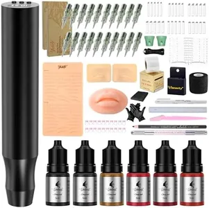YBEAUTY Beginners Microblading Tattoo Gun Kit, Professional Cordless Tattoo Pen & Eyebrow Pencil Set for Makeup Supplies, 1400mAh Semi-Permanent Eyebrow Tattoo Machine with 50Pcs Needles (Black)