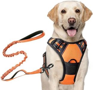 No Pull Dog Harness and Lead Leash Set Adjustable Reflective Mesh Padded Escape Proof Control Handle Adjustable Great for Puppies and Adult Dogs - Orange (Large)