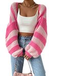 GORGLITTER Women's Color Block Striped Bolero Shrug Sweater Long Sleeve Open Front Crop Cardigan Top Outerwear, Pink, Small