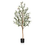 SOGUYI Artificial Olive Tree, 120cm Tall Faux Silk Plant with Natural Wood Trunk and Lifelike Fruits for Home Office Decor - Indoor Fake Potted Tree, 1 Pack