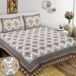 HZAR ART Soft Cotton King Size Bedsheet for Double Bed with 2 Pillow Covers | 280 TC Flat Sheet | Jaipuri Print Double BedSheet Cotton(Double Border Buti Print,100 X 108 Inches) SBS63