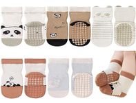 Exemaba Baby Anti Slip Socks 5 Pairs Toddler Cute Animal Crew Slipper Socks for Boys Girls(Coffee Panda,S/6-12M)