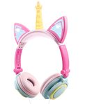 sunvito unicorn headphones for girls, LED cat ears headphones for kids, Wired 85dB children's headphone, foldable headphones for school, birthday gift