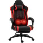 Dowinx Gaming Chair with Heated Massage Lumbar Support, Ergonomic Gaming Computer Chair with Pocket Spring Cushion and Footrest, Recliner High Back PC Chair for Adult, 330lbs, Red