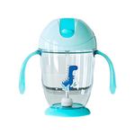 MINI SOUL Cute Dinosaur Print Training Cup for Babies, Anti-Spill Sippy Cups with Soft Silicone Straw, BPA Free Food Grade Material Drinking Cup, Straw Sipper with Handles, 300ml, (Pack of 1, Blue)