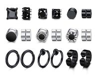 MILACOLATO 9 Pairs Magnetic Earrings for Men Women Non Pierced Silver 316L Stainless Steel Magnetic Earrings CZ Magnet Diamond Clip on Earring Stud and Huggie Hoop Fake Earrings Set Black