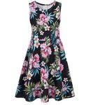 uideazone Girl's Causal Sleeveless Dress Tropical Hawaiian Floral Sundress Summer A Line Aloha Dresses Size 6 7