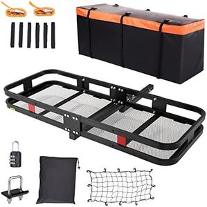 VEVOR 60x24x6 Inch Hitch Mount Cargo Carrier,500lb Capacity Folding Trailer Hitch Cargo Basket & Waterproof Cargo Bag,Luggage Carrier Rack Fits 2" Hitch Receiver with Cargo Net for SUV Truck Pickup