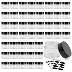 48 Pack Plastic Jars with Black Lids, Wide Mouth Plastic Jars Container, Round Clear Refillable Stackable Cosmetic Container with Labels & Pen for Storage Liquid Beauty Product(120ml/4oz)