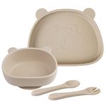 Suction Baby Plate and Bowl Set with Fork Spoon, Silicone Baby Led Weaning Supplies for Toddler Self Feeding, BPA Free Dishwasher and Microwave Safe (Natural)