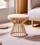 Dence Store Vanity Stool for Makeup Modern Velvet Vanity Chair with Metal Legs Round Ottoman Foot Stool for Living Room Makeup Room Entryway Home Decoration (Pink, 1)