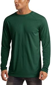 MAGCOMSEN Men's Dark Green UPF 50+ Sun Protection Quick Dry Long Sleeve Crew Neck Athletic T-Shirt