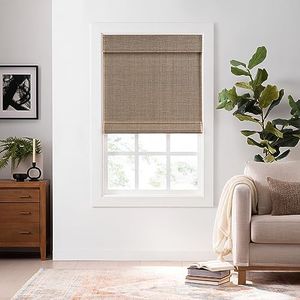 ECLIPSE Bamboo Roman Shades for Windows 36 in Wide x 72 in Long, Semi-Privacy Light-Filtering Cordless Blinds Bedroom, Living Room, Safe for Kids & Pets, Easy Mounting Interior Blinds, Natural/Black