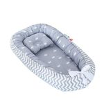 SYGA New Born Baby Nest Portable Reversible Sleeping Bed Foldable Sleeping Toddler Cotton Baby Mattress Pillow for 0-2 Years Baby, 53 X 88 CM, Wave Grey Crown