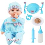 Toy Choi's Interactive Baby Doll - 40cm Crying Talking Feeding Soft Body Dolls for 2+ Year Old with Bottle Pacifier and Accessories, Pretent Play Preschool Gifts for Girls Boys, Blue