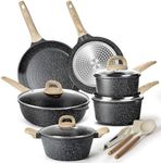 Terlulu Induction Hob Pots and Pans Set - 13pcs Nonstick Cooking Pans Set, Black Granite Cookware Set with Lid, Non Stick Saucepan Set, Frying Pan Set, PFAS PTFE PFOA PFOS Free