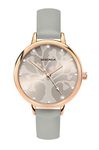 Sekonda Womens 35mm Analogue Classic Quartz Watch with Rose Gold Case Tree Patterned Dial with Stone Set Markers and Grey PU Strap