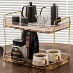 YCIA&DONE Coffee Bar Accessories,Coffee Station Organizer,Large Capacity Organizer with Drain Board,Whisky Tray,Mug Tea Cup Holder Coffee Bar Organizer,Kitchen Organizers,Amber Gold