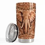 SANDJEST Elephant Tumbler 20oz Elephants Wood Drawing Stainless Steel Insulated Tumblers Coffee Travel Mug Cup Gifts for Women Men Elephant Gift for Birthday Christmas