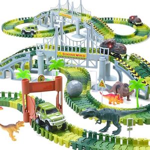 PELOSTA Dinosaur Toys for Toddler Age 3-8,192 PCS Create A Dino World Road Race Tracks,Flexible Train Track Playset,2 Toy Cars,STEM Educational Toy for 3 4 5 6 Year Old Boys Girls Best Birthday Gift