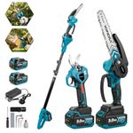 Yofidra Cordless Chainsaw, 4-in-1 Electric Chain Saw & Pruning Shears with 5.6ft Telescopic Pole, 2x3.0Ah Batteries & Charger, 8" Pole Saw Long Reach for Tree Branch Trimming Pruning & Cutting
