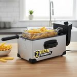 iBELL OILKING300 Electric Deep Fryer | 3 Litre Oil Capacity | 2000W Stainless Steel | Adjustable Temperature Control | Single Tank Fryer with Lid & Handle Basket (Silver)