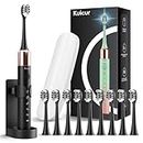 Kuicur Sonic Electric Toothbrush for Adults and Kids, Comes with 10 Brush Heads & Travel Case, 5 Modes with 2 Minutes Built in Smart Timer, One Charge for 90 Days, 42,000 VPM Motor (Black)