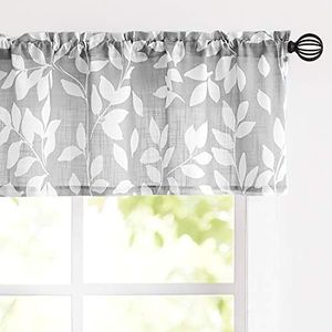 Treatmentex Grey Valance Curtain for Windows Leaf Print White Window Valances 52" by 15" Long 1 Panel