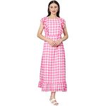 StyleStone Women's Pink Check Polyester Maxi Dress (3884PinkMariaS)