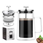 Mellovin French Press Coffee & Black Tea Maker with Double-Wall Insulated Heat Resistant Borosilicate Glass, Superior Filtration System, 304 Stainless Steel Plunger (350 ml)