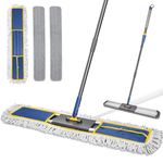 Almcmy Commercial Dust Mop, 36" Microfiber Floor Mop with 60" Telescopic Handle, Total 3 Washable Mop Pads, Wet & Dry Mops for Hardwood Tile Marble Laminate Floor Cleaning-Blue