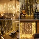 IMAGE Curtain String Lights 6mx3m Mains Powered 600LED Fairy Curtain Light with 8 Modes Waterproof Warm White String Fairy Lights for Christmas Wedding Party Home Bedroom Lighting Decoration